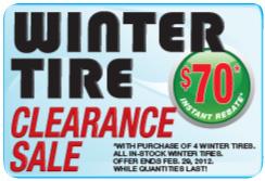 Winter Tire Clearance Sale - $70 Off Instant Rebate On All In-Stock Winter Tires